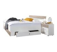 Lit adulte double 180x200 cm King Size + 2 chevets + 2 tiroirs coloris blanc /imitation chene - Longueur 189 x Hauteur 96 x Profondeur 210 cm -PEGANE- Blanc / imitation chêne G