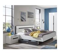 Lit adulte double 180x200 cm King Size + 2 chevets coloris blanc/graphite - Longueur 189 x Hauteur 96 x Profondeur 210 cm --