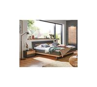 Lit adulte double 180x200 cm King Size + 2 chevets coloris graphite/imitation chene artisan - Longueur 168 x Profondeur 210 x Hauteur 85 cm --