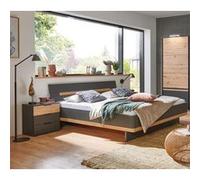 Lit adulte double 180x200cm King Size + 2 chevets coloris graphite/imitation chene artisan - Longueur 168 x Profondeur 210 x Hauteur 85 cm -PEGANE- graphite/imitation chêne artisan