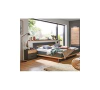 Lit adulte double 180x200cm King Size + 2 chevets coloris graphite/imitation chene artisan - Longueur 168 x Profondeur 210 x Hauteur 85 cm --