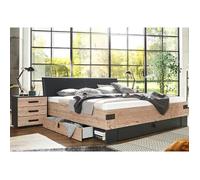 Lit adulte double + 2 chevets coloris imitation chêne-gris foncé - Longueur 169 x Profondeur 210 x Hauteur 96 cm