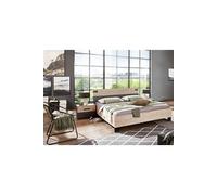 Lit 2 places Pegane Lit adulte double + chevets coloris chene - Longueur 188 x Profondeur 210 x Hauteur 94 cm --