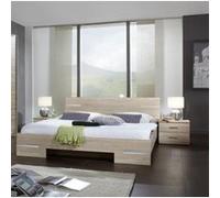 Lit adulte double + chevets coloris imitation chene Artisan/chrome brillant - Longueur 149 x Profondeur 200 x Hauteur 81 cm -PEGANE- imitation chêne Artisan/chrome brillant