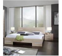 Lit adulte double + chevets coloris imitation chêne Artisan-chrome brillant - Longueur 189 x Profondeur 210 x Hauteur 81 cm