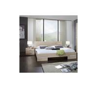 Lit adulte double + chevets coloris imitation chene/chrome brillant - Longueur 149 x Profondeur 200 x Hauteur 81 cm --