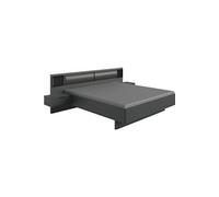 Lit adulte double King Size 180 x 200cm + 2 chevets + 2 tiroirs lit coloris gris graphite - Longueur 289 x Profondeur 210 x Hauteur 92 cm --