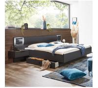 Lit adulte double King Size 180 x 200cm + 2 chevets + 2 tiroirs lit gris graphite - Longueur 289 x Profondeur 210 x Hauteur 92 cm