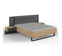 Lit adulte double King Size 180 x 200cm + 2 chevets imitation chêne artisan-graphite, Longueur301 x Profondeur210 x Hauteur104 cm