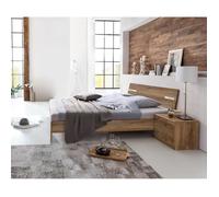 Lit adulte double MIRA 180 x 200cm + 2 chevets imitation chêne poutre-chrome brillant - Longueur189 x Profondeur210 x Hauteur81 cm