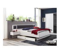 Lit adulte double NAYLA 180x200 cm + 2 chevets + tiroir coloris blanc-graphite - Longueur 289 x Profondeur 210 x Hauteur 92 cm