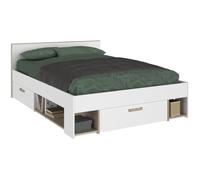 Lit adulte DREAM 140 x 190/200 cm - 3 tiroirs - Décor blanc et chene -
