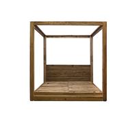 Lit adulte en bois de pin recyclé coloris naturel - longueur 202 x profondeur 222 x Hauteur 215 cm -PEGANE -