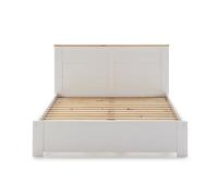 Lit adulte en pin ciré et MDF coloris blanc laqué, naturel - Longueur 207,7 x Profondeur 172 x Hauteur 100 cm-PEGANE- Blanc