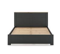 Lit adulte en pin ciré et MDF coloris gris anthracite, naturel - Longueur 207,7 x Profondeur 172 x Hauteur 100 cm-PEGANE- Gris