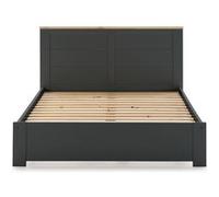 Lit adulte en pin et MDF coloris blanc, gris anthracite -Longueur 197,7 x Profondeur 152,2 x Hauteur 100 cm-PEGANE- Blanc