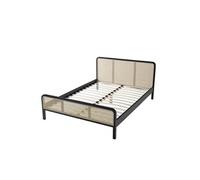 Lit adulte en pin massif noir avec véritable cannage 140x190 - LT17018