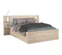 Lit 2 places Parisot Lit adulte ESCALE 160x200 cm - Décor chene du Japon - 2 tiroirs + Tete de lit - L222,8 x H98,2 x P216,8 cm - Fabriqué en France