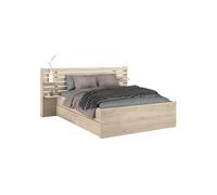 Lit 2 places Parisot Lit adulte ESCALE 160x200 cm - Décor chene du Japon - 2 tiroirs + Tete de lit - L222,8 x H98,2 x P216,8 cm - Fabriqué en France