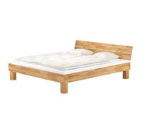 Lit adulte hêtre naturel 180x220 king size style moderne avec sommier et 2 matelas 60.80-18-220M2