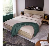 Lit adulte lit en bois avec 2 tables de nuit Ensemble de chambre - gris foncé 160 x 200 cm