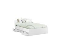 Lit adulte MICHIGAN - 160 x 200 cm - Multiples rangements - Blanc