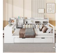Lit adulte multifonction 140 x 200 cm avec bureau, bibliothèque, rangements, 2 tiroirs et prise blanc Grjofek
