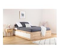 Lit adulte scandinave 3 tiroirs décor chene et blanc mat - l 140 x L 190 cm VANKKA