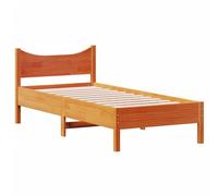 Lit Adulte vidaXL, Cadre de Lit en Bois de Pin Massif, 90x200 cm, Marron Cire, Moderne, avec Sommier à Lattes et Tête de Lit