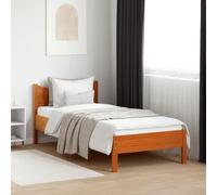 Lit Adulte vidaXL, Cadre de Lit Simple en Bois de Pin Massif, 90 x 200 cm, Marron Cire, Moderne, avec Sommier à Lattes et Tête de Lit