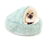 Lit antidérapant apaisant, en forme de beignet pour chat, chiots, chiots, lit semi-fermé pour petit chien, sac de couchage rond et chaud en peluche (diamètre : 65 cm, vert)