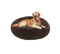 Lit apaisant en forme de beignet pour chien - Lit rond en peluche - Anti-anxiété - Coussin chaud en forme de donut avec base antidérapante - Lavable (90 x 90 x 20 cm, marron)