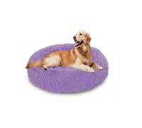 Lit apaisant en forme de beignet pour chien - Lit rond en peluche - Anti-anxiété - Coussin chaud en forme de donut avec base antidérapante lavable (70 x 70 x 20 cm, violet)
