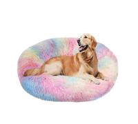Lit apaisant en forme de beignet pour chien - Lit rond en peluche - Anti-anxiété - Coussin chaud en forme de donut avec base antidérapante lavable (150 x 150 x 20 cm, multicolore)
