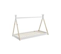 FLITT - Lit au Sol 90x200cm Blanc et Pin Forme Tipi -