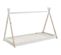 FLITT - Lit au Sol 90x200cm Blanc et Pin Forme Tipi -