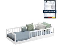 Lit au Sol - CADANI - Timi - 90x200 cm - Bois Massif Pin - Barrière de Sécurité - Design Montessori