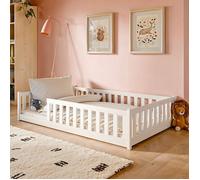 Lit de sol Kids Collective 120x200 cm, protection anti-chute, sommier à lattes, lit Montessori bois de pin massif, blanc, pour enfant et adolescent