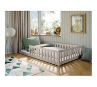 Lit au sol enfant 120x200 cm - Matelas INCLUS - Avec sommier + barrière de lit - Lit Montessori enfant - Pin massif - Cachemire