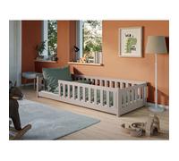 Lit au sol enfant 80x160 cm - Matelas INCLUS - Avec sommier + barrière de lit - Lit Montessori enfant - Pin massif - Cachemire
