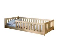 Lit au sol enfant 80x180 cm - Avec matelas + sommier + barrière de lit - Lit pour enfant Montessori - En pin massif - Naturel