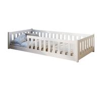 Lit d'Enfant au Sol 80x180 cm Avec Protection Contre Les Chutes & Sommier à Lattes Montessori - Barreaux, Adolescent, Simple - Option Avec Matelas - Blanc - Garçon/Fille