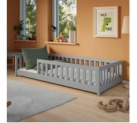 Kids Collective Lit au Sol Enfant 90x190 cm avec barrière de sécurité et sommier à Lattes, lit Montessori, Lit Simple pour Enfants et Adolescents | Gris | de 4 à 18 Ans