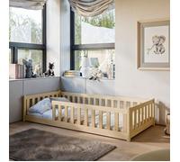 Lit d'Enfant Montessori 90x190 cm avec Protection Contre les Chutes & Sommier à Lattes - Lit à Barreaux pour Enfants et Adolescents