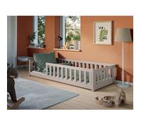 Lit au sol enfant 90x200 cm - Avec sommier + barrière de lit - Lit pour enfant Montessori - En pin massif - Cachemire