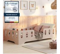 Lit au Sol Enfant avec Barriere - 80x160 en Bois TILA 2 - Couleur Cachemire - Sommier - Montage Rapide - Charge Max 230 kg