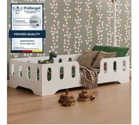 Lit au Sol Enfant avec Barriere - 90x190 en Bois TILA 2 - Sommier inclus - Blanc - Lit Simple - Montage Rapide - Lit Montessori