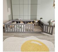Lit Au Sol Enfant Multifonction avec Rangements, Lit Enfant 90x200 Fille Garcon, Lit 1 Personne Barrières, Bois Massif, Coloris