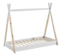 FLITT - Lit au Sol Junior 70x140cm Blanc et Pin Forme Tipi -