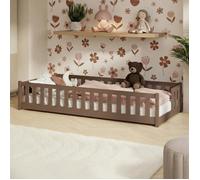 Kids Collective Montessori - Lit au Sol pour Enfant - avec Protection Anti-Chute et sommier à Lattes - Lit Simple - 90 x 190 cm - Chocolat au Lait